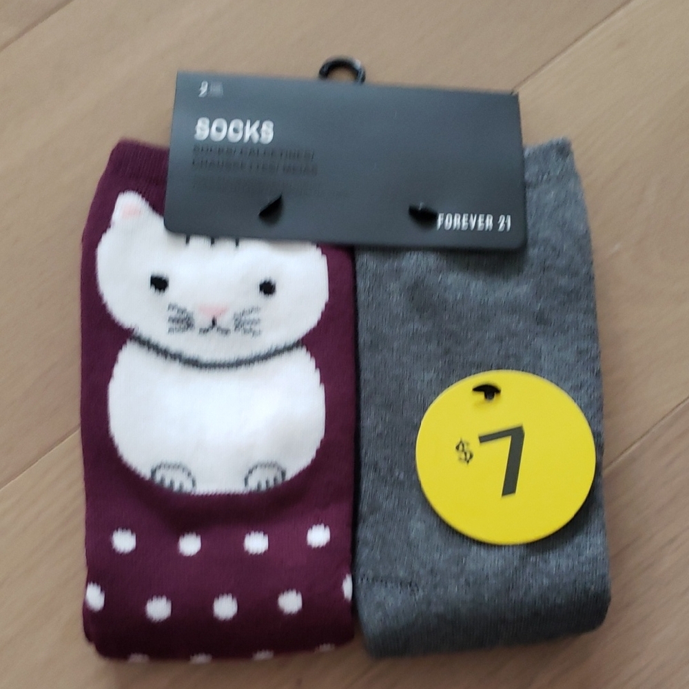 New women's Cat Socks - Burgundy and Gray